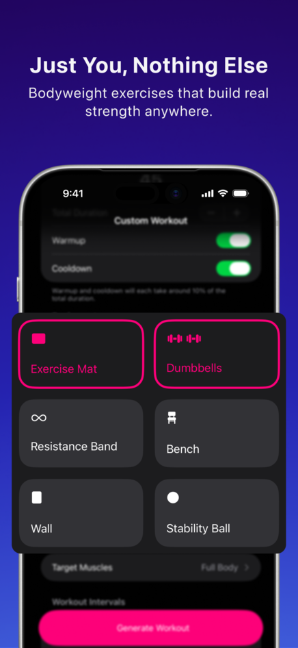 Fitlytics App Equipment Selection Screen