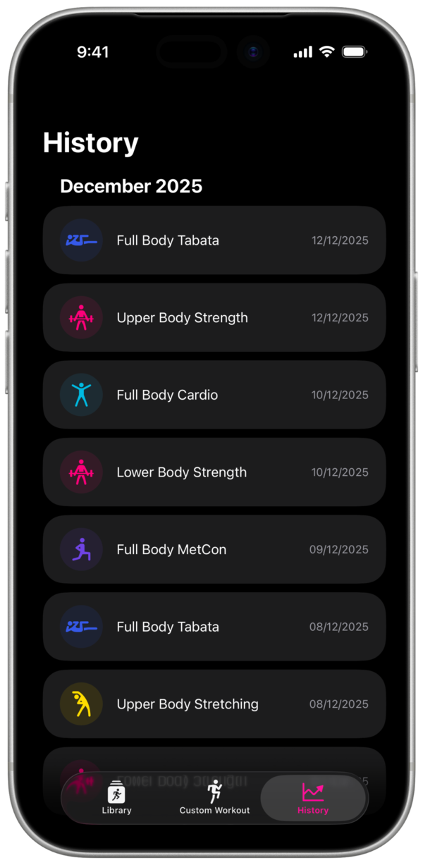 Fitlytics App Workout History Screen